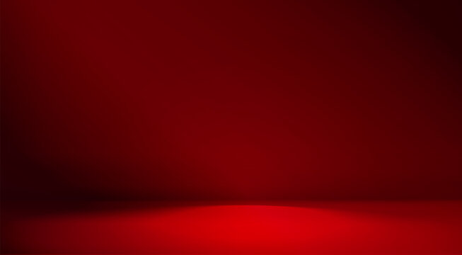 Red studio background. Abstract limbo podium studio room. Dark red gradient wall floor and spotlight scene. Showcase, promotion display. Vector stage mockup illustration