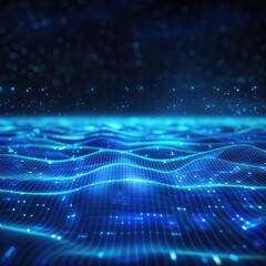 Dreamy Abstract Ocean Waves with Glowing Blue Lights and Bokeh Effect at Night