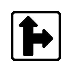 Black and White Arrow Sign Indicating Straight or Right Directions