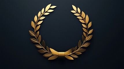 Obraz premium Gold laurel wreath with bow on dark background.