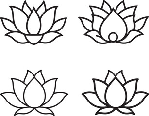 Set of lotus flower icons. Flat and line art style. Vector illustration isolated on white background