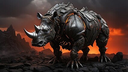 Fototapeta premium Half-Rhino, Half-Machine Creature