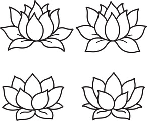 Fototapeta premium Set of lotus flower icons. Flat and line art style. Vector illustration isolated on white background