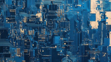 intricate circuit board pattern with electric blue traces, high-tech abstract texture