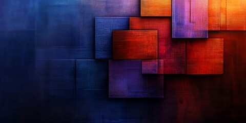 Abstract arrangement of textured squares with vibrant color gradients