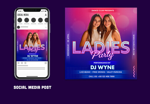 Ladies Party, Editable Social Media Post for Club, Disco and Upcoming Night Parties.