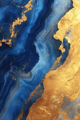 Naklejka premium Abstract blue and gold fluid art with marble texture creating a luxurious and elegant design
