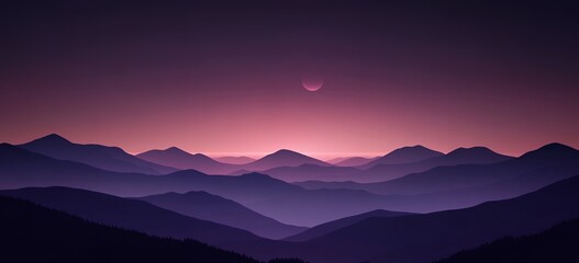 Obraz premium Majestic Purple Mountain Range Scenic Sunset View sky art calm dark moon hills peaks night