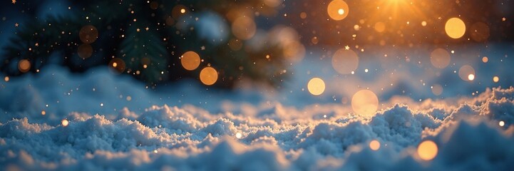 Fototapeta premium Dusty Christmas scene with golden stars shining through the snow, sparkling, dust, christmas