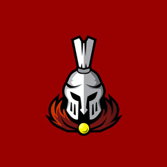 Modern Spartan warrior helmet logo design. Spartan helmet logo, Spartan shield and helmet vector illustration, Spartan Greek gladiator armor flat vector icon.