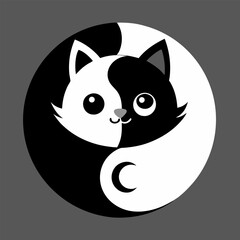 Yin Yang sign icon. White and black cute funny cartoon cat. Feng symbol vector on white background.