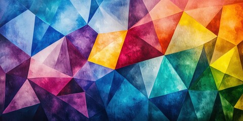 Vivid abstract artwork with symmetrically arranged, colorful triangles that create depth and dimension, evoking dynamic visual intrigue