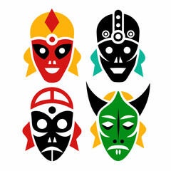 Ethnic mask tribal Indian or African colorful masks silhouette icons vector