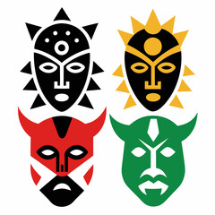 Ethnic mask tribal Indian or African colorful masks silhouette icons vector