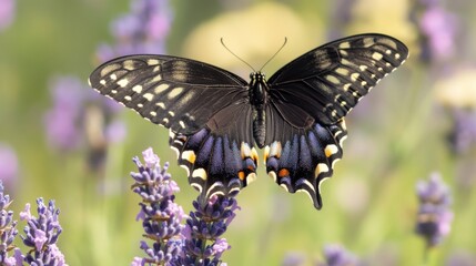 Fototapeta premium Black Swallowtail Butterfly on Lavender