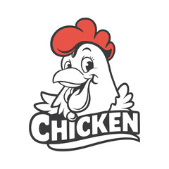 Cartoon Chicken Logo - Smiling Rooster Mascot with Bold Text and Retro Style for Restaurant Branding