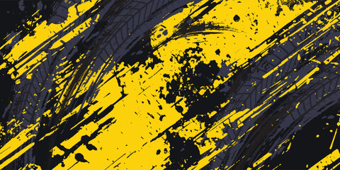 Abstract black and yellow background with tire tracks.. vector illustration eps 10
