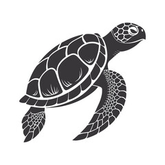 Stylized Sea Turtle - Black & White Geometric Tribal Art with Detailed Shell Design