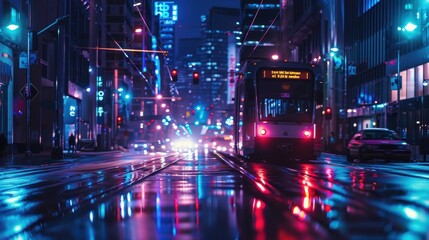 Vibrant Night Cityscape with Energetic Neon Lighting