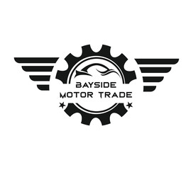 Automotive Gear & Wings Logo – Sleek Monochrome Design with Bold Industrial Aesthetic