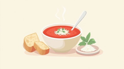 Creamy Tomato Soup with Bread, Illustration (1)