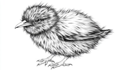 Detailed Pen And Ink Sketch Of A Baby Chick On A White Background