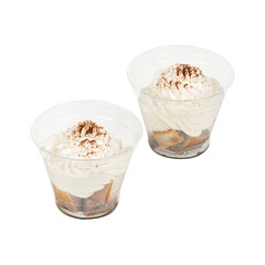 Two cups of dessert with whipped cream on a white background