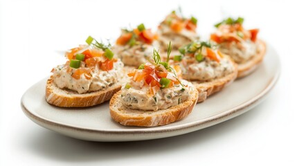 Four slices of bread showcase an assortment of delicious toppings, highlighting diverse flavors and culinary creativity.