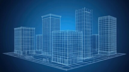 Cityscape Digital Grid Blue Background Futuristic Abstract Architectural Modern Design