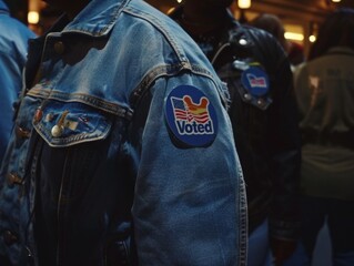 Fototapeta premium People in denim jackets proudly wearing 