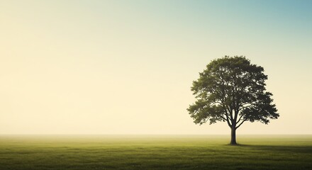 Lonely Tree in Field in the Morning Generative AI