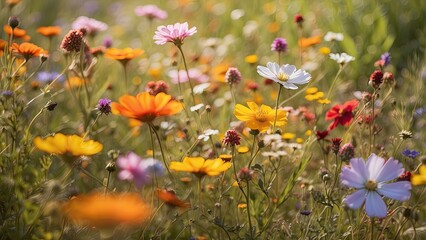 Vibrant Blend of Wildflowers in a Countryside Meadow, England