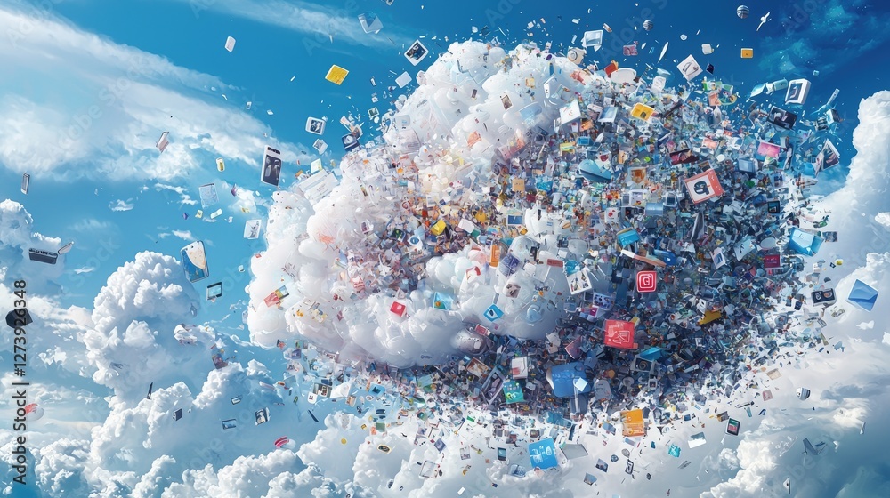 Poster cloud computing, a visual metaphor of digital data