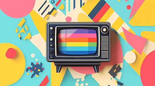 A vibrant Public Television Day background featuring a retro television set displaying a colorful test pattern, surrounded by playful abstract elements
