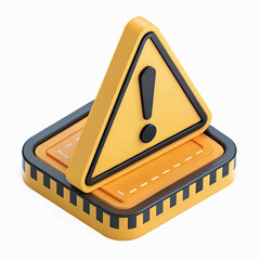 3D Warning Sign PNG Icon: Alert Danger Caution Exclamation Triangle - Isolated Transparent Background