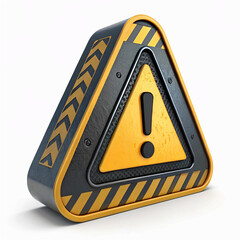 3D Warning Sign PNG Icon: Alert Danger Caution Exclamation Triangle - Isolated Transparent Background