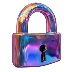 Vibrant 3D lock with iridescent surface isolated on transparent background
