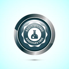 Additives free icon design illustration. No additives symbol for food packaging, Gray color round button design
