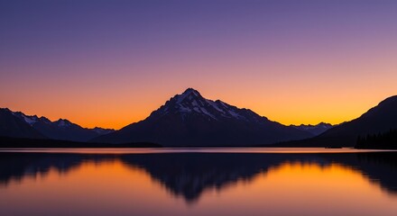 Fototapeta premium Beautiful sunrise or sunset sky over calm lake with reflection in surface water in the morning or evening. copy space generative ai