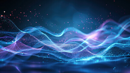Abstract digital waves with glowing particles create mesmerizing visual effect, showcasing vibrant colors and fluid motion in futuristic style
