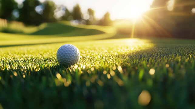 A golf ball is sitting on a green grass field