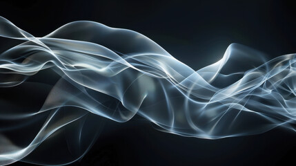 Naklejka premium Translucent waves of smoke create mesmerizing flow against dark background, evoking sense of calm and mystery