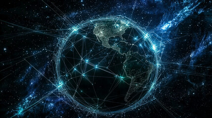 Space star network, Global communication. Interconnected business nodes and human resources collaboration, teamwork, web,  cosmic connection
