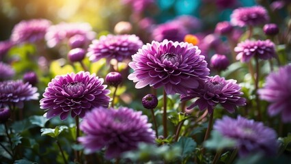 Obraz premium Autumn Chrysanthemum Blooms in a Garden: Vibrant and Beautiful Flowers