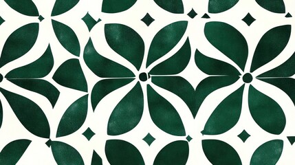 Emerald green floral pattern on white background.