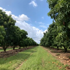 Lush Green Mango Trees Without Fruit Standing Tall in a Serene Natural Landscape