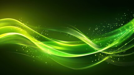 Fototapeta premium Abstract green glowing wave background.