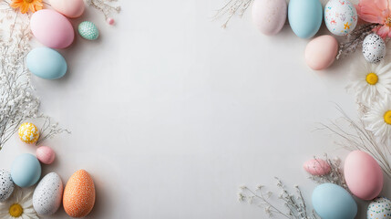 easter eggs and flowers frame with space for text
