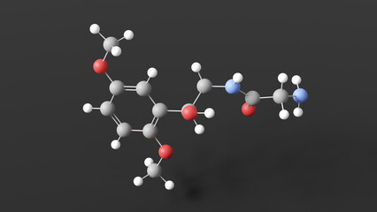 midodrine molecule 3d, molecular structure, ball and stick model, structural chemical formula antihypotensive agent