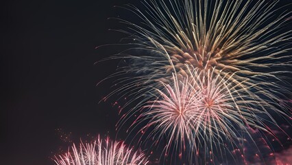 Obraz premium A fireworks display lighting up the sky on New Year's Eve.